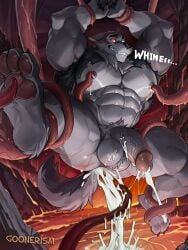 1boy abs ai_art ai_generated anthro arms_up balls balls_tuft bara big_muscles big_pecs big_penis black_shirt bondage canid canine canis chest_tuft clenched_teeth cum cum_expulsion cum_from_ass cum_splash cumshot ears_down english excessive_cum eyebrow_slit fire fur furry gay goonerism helluva_boss humanoid_penis lava male muscular muscular_male neck_tuft nipple_play nipple_stimulation nipple_tweak patreon pawpads pecs penis red_sclera ripped_clothing self_upload sharp_teeth shirt shirt_lift suspension tentacle tentacle_bondage tentacle_on_foot tentacle_on_male tentacle_on_nipple text tickling tickling_feet veiny_penis vortex_(helluva_boss) watermark whining whip_marks white_eyes wolf wolf_tail yaoi