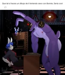 absurd_res animatronic anthro armless ass big_butt big_penis bigbustb bloo_(bigbustb) bonnie_(fnaf) clothing duo eyewear five_nights_at_freddy's five_nights_at_freddy's_2 genitals glasses hi_res humanoid imminent_sex lagomorph leporid machine male male/male mammal muscular nude penis rabbit robot scottgames size_difference text toy_bonnie_(fnaf) translation_request uniform withered_bonnie_(fnaf)