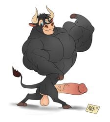 anthro balls banditails bovine cattle ferdinand_(film) ferdinand_the_bull flexing foxbtails humanoid_penis male male_only mammal muscular penis solo testicles