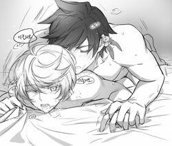 2boys anal anal_sex arched_back asian asian_male blush femboy gay girly hand_holding lying lying_on_person male_focus male_only mikleo_(tales) monochrome nude sex sorey_(tales) sweat tagme tales_of_(series) tales_of_zestiria thrusting yaoi zehel_az