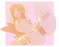 1girls anus arms_behind_head arms_up artist_name beth_tezuka blush bra bravest_warriors breasts female female_only kokobuttz leg_up long_hair looking_up medium_breasts parted_lips simple_background skindentation solo spread_legs white_background