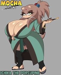 cleavage cross_samax freckles furry huge_breasts ichika_the_porcupine milf mocha_draws oc sonic_(series)