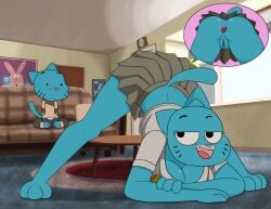 blue_body buttplug cartoon_network gumball_watterson incestuous_(lore) looking_at_ass nicole_watterson no_panties the_amazing_world_of_gumball