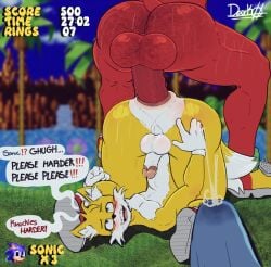 anal anal_hair anthro anus ass balls big_butt big_penis blush bodily_fluids body_hair butt_hair canid canine clothing dark_wolf duo echidna erection eulipotyphlan first_person_view footwear foreskin fox fur gameplay_mechanics gaping gaping_anus genital_fluids genitals group hairy_balls hedgehog knuckles_the_echidna leaking_precum lying male male/male male_pov mammal moan monotreme muscular muscular_male muscular_thighs narrowed_eyes nipple_outline on_back pecs penis penis_size_difference piledriver_position precum precum_string red_body retracted_foreskin reverse_piledriver_position sega sex shoes signature size_difference sonic_the_hedgehog sonic_the_hedgehog_(series) speech_bubble squint sweat sweatdrop tail tails tenting trio video_game_background white_body white_fur yellow_body