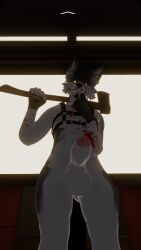 axe blood blood_on_face dick drwolfey elevator furry insane male male_only smile smiling_at_viewer solo vrchat vrchat_avatar vrchat_furry wolf