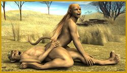 1boy 3d anthro breasts feline female fur hair humanoid humanoid_on_humanoid hybrid lion male mammal nipples open_mouth sex xlef