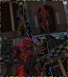 2016 3d ass balls big_balls big_butt big_penis bodypaint canine costume duo glowing glowing_eyes halloween holidays humanoid_penis jackal male mammal penis r-a-s-p_(artist) rataraa_(character) rataraa_(r-a-s-p) yaoi