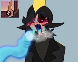 black_hair blue_cum blue_dick blush commander_peepers cum cum_on_face cum_on_mouth cum_on_tongue dick_tentacles emo emo_boy face_closeup gay human_version red_eyes sunnypawsy tentacle toony wander_over_yonder