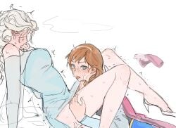 2girls absurdres anna_(frozen) blonde_hair blush braid breasts clothing comic cropped cropped_image dress edit elsa_(frozen) female female_only freckles frozen_(disney) frozen_(film) frozen_1022 half_up_braid highres incest licking long_hair long_sleeves multiple_females multiple_girls oral orange_hair pussy pussy_juice pussy_juice_on_face siblings simple_background single_braid sisters small_breasts spread_legs third-party_edit tongue white_background white_hair yuri