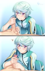 asian asian_male beige_penis beige_skin blush cum cute ejaculation erection femboy gay girly handjob male_focus male_only mikleo_(tales) orgasm penis penis_grab purple_eyes shailo smile solo_focus sorey_(tales) sweat tagme tales_of_(series) tales_of_zestiria tan_penis tan_skin teeth testicle_grab yaoi