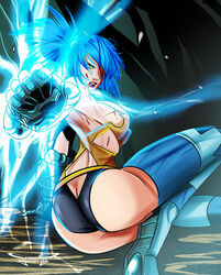 asian ass black_panties blue_eyes breasts dat_ass electricity female high_ponytail marvel marvel_comics noriko_ashida ponytail seonidas surge thighhighs x-men