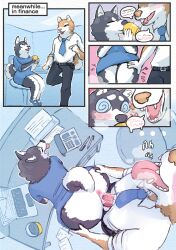 anthro ass bent_over bent_over_desk big_butt bodily_fluids breath canid canine canis clothed clothed_female clothed_male clothed_sex clothing co-worker comic curled_tail desk dirtballrun doggy_style domestic_dog duo erection female fluffy fluffy_tail from_behind_position furniture genital_fluids genitals hi_res husky hypnosis lube male male/female mammal mind_control musk nordic_sled_dog office office_lady panting penetration penis sex sharp_teeth siberian_husky spitz steam table tail teeth thick_thighs vaginal_fluids vaginal_penetration