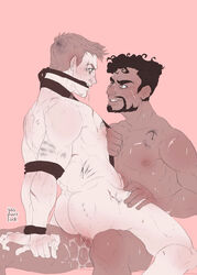 2boys anal ass bite_mark blizzard_entertainment blood bruises cum cum_in_ass cumdrip facial_hair jaspurrlock lemon male male_focus male_only multiple_boys nude overwatch overwatch_2 reaper restrained sex soldier_76 yaoi