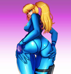 1girls ass ass_focus ass_grab back bedroom_eyes big_ass big_butt blonde_hair blue_bodysuit blue_eyes blue_suit bodysuit boobs_and_butt_pose boongari booty breasts curvy dat_ass female female_only fully_clothed hands_on_ass hands_on_hips hips huge_ass long_hair looking_at_viewer looking_back metroid nintendo ponytail samus_aran self_grope shiny_clothes showing_off sideboob skin_tight solo thick_thighs thighs tight_clothing tight_suit wide_hips zero_suit zero_suit_samus