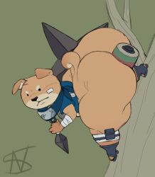 5_fingers anal anal_sex anthro ass band-aid bandage big_butt black_eyes black_nose bottom_heavy buttplug canid canine canis clothed clothing cropped_jacket curvy_figure domestic_dog dot_eyes eyebrows femboy fingers floppy_ears hi_res huge_butt huge_thighs kunai male mammal naruto_headband nightsome ninja no_underwear okinashiri_(coleson) pantsless penetration plant plug_(sex_toy) sex_toy shiba_inu shortstack shortstack_male simple_eyes solo spitz tail thick_thighs tree voluptuous voluptuous_anthro voluptuous_male warrior weapon