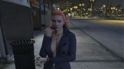 3d 3dcg braless cleavage dyed_hair emotionless_female female female_focus female_only game_cg game_mod grand_theft_auto grand_theft_auto_v gta_prostitute huge_breasts indifferent necklace nivinha no_bra orange_hair orange_hair_female prostitute prostitution purple_lipstick trash_can twintails unbothered uncaring uncaring_female uninterested_female unnamed_character whore