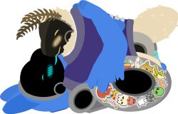 antennae_(anatomy) anthro arthropod arthropod_abdomen balls_in_footpaws blush bottomless clothed clothing cuddling duo genitals hoodie hoodie_only hybrid insects lepidopteran lying lying_on_another machine male male/male mocha_(tf2_demo_2004) moth on_back oversized_clothing oversized_hoodie oversized_topwear penis protogen size_difference stickerboard_(tf2_demo_2004) tf2_demo_2004 topwear topwear_only