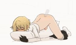 2boys 7011yu anal androgynous animated ass blonde_hair blush erect_penis erect_while_penetrated erection femboy feminine moaning pants_down penis pillow sex yaoi