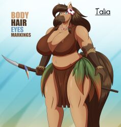 1girls amazonian bare_arms bare_shoulders bare_thighs big_breasts big_thighs breasts brown_hair brown_hair_female curvy curvy_female curvy_figure female female_only furry furry_female furry_only horse_ears horse_girl muscular muscular_female non-human robthehoopedchipmunk solo solo_female solo_focus spear talia_(robthehoopedchipmunk) thighs weapon