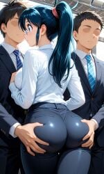 1female 2males ai_generated aki_hinata ass_visible_through_clothes big_ass brunette_female brunette_hair business_attire business_woman businesswear butt_crack firm_ass grope groping groping_ass keroro_gunsou mature_female mature_woman molestation molestation_in_public molested molesting nice_ass ponytail_(hair) ponytail_female public_indecency public_train public_transportation sexual_harassment touching_ass touching_butt train_interior