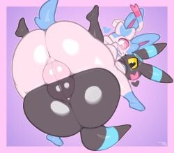 2026 3_toes anthro anthro_on_anthro anthrofied artist_name ass backsack balls balls_touching big_butt big_tail black_body black_eyes black_perineum black_skin blue_body blue_fur blue_markings blue_skin blue_tail border bow_(feature) butt_stack closed_smile colored curvy_figure dated digital_drawing_(artwork) digital_media_(artwork) duo eeveelution english_text feet femboy frumples fur generation_2_pokemon generation_6_pokemon genital_raphe genitals glistening glistening_balls glistening_body glistening_butt glistening_eyes glistening_feet glistening_genitalia glistening_legs glistening_perineum glistening_skin glistening_tail glistening_thighs hi_res holding_another huge_butt humanoid_genitalia leg_markings looking_back male male/male mammal markings mouth_closed multicolored_body multicolored_ears multicolored_skin nintendo nude on_another open_mouth perineum pink_perineum pink_sclera pokemon pokemon_(species) pokemorph purple_background purple_border raphe_(anatomy) rear_view scrotal_raphe shaded shiny_pokemon shiny_sylveon shiny_umbreon signature simple_background small_tail smile socks_(marking) sylveon tail tendrils text thick_thighs toes two_tone_body two_tone_ears two_tone_skin two_tone_tail umbreon white_body white_eyes white_skin wide_hips yellow_sclera