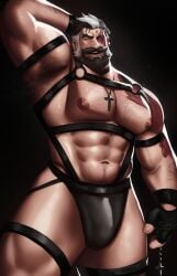 acar bara beard big_peca bulge christian_cross daddy deadlock dilf kaysuo male male_only muscular muscular_male priest solo thong venator_(deadlock)