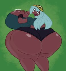 ass ass_bigger_than_head big_ass breasts breasts_bigger_than_head cleavage crop_top dark_skin dolly_dimpley fat_ass female giant_breasts gigantic_breasts headphones headphones_around_neck hyper_breasts hyper_butt lewdrise looking_at_viewer shorts smile smiling smiling_at_viewer smiling_friends thick_thighs