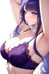 ai_generated armpits bra genshin_impact lacy_bra raiden_shogun