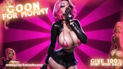ai_generated animated ass big_ass big_breasts blowing_kiss breasts caption huge_breasts kissing mommy_evelyn pink_hair