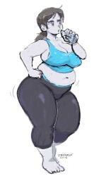 wii_fit_trainer wii_fit wii_fit_trainer_(female) 1girls fat plump dreaminerryday 1girl female breasts colored_skin clothing solo thick_thighs bottle navel barefoot hand_on_own_hip cleavage pants sweat thighs ponytail tank_top water_bottle full_body large_breasts drinking grey_skin belly blue_tank_top midriff simple_background white_background white_skin grey_eyes crop_top standing grey_hair wide_hips long_hair yoga_pants holding artist_name holding_bottle big_belly capri_pants covered_nipples drink undersized_clothes holding_drink jaggy_lines black_pants shirt black_hair thick_arms huge_breasts