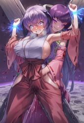 2girls ai_generated angry areola_slip big_breasts bondage breast_grab breasts_bigger_than_head captured clenched_teeth crucifixion crying detached_sleeves drooling eua_(higurashi_no_naku_koro_ni) evil_smile featherine_augustus_aurora female female/female female_dominating_female female_ejaculation female_only female_orgasm femdom femsub fingering fingering_under_clothes fingering_under_skirt full-face_blush furious glaring grabbing grabbing_another's_breast grabbing_from_behind hakama_pants hand_under_clothes hanyuu higurashi_no_naku_koro_ni hip_vent huge_breasts humiliation miko nokani pussy_juice pussy_juice_drip pussy_juice_drip_through_clothes restrained self_upload shrine_maiden squirting_in_bottomwear squirting_through_clothes standing thick_thighs trembling wet_pants wide_hips x_restrained yuri