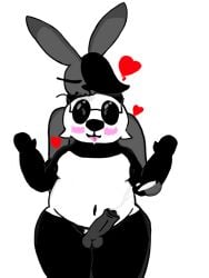 alternative_fashion andromorph anthro arm_grab balls belly black_body black_fur blush bodily_fluids butt butt_grab clothing cum cumshot ejaculation erection excited eyewear female foreskin frutigooner fur genital_fluids genitals glasses goth grey_body grey_fur gynomorph hand_on_butt heart_symbol intersex kissing kissing_from_behind kissing_head lagomorph legwear lgbtq mammal mute nerd nonbinary_(lore) penis pubes saliva saliva_on_tongue shortstack thick_thighs thigh_highs tongue tongue_out trans_(lore) trans_woman_(lore) white_body white_fur white_pubes
