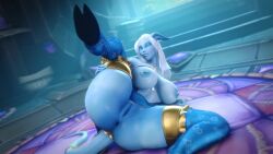 1girls 3d anus areolae blizzard_entertainment blue_body blue_eyes blue_skin breasts draenei female female_only hooves horns jewelry large_breasts long_hair looking_at_viewer nipple_piercing nipples noname55 pierced_nipples piercing piercings pyrista solo tail thighhighs warcraft white_hair world_of_warcraft