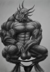 abs anthro balls biceps bowtie demon draganddry dragon erection jackie_chan_adventures male male_only pecs penis shendu solo vein veiny_muscles