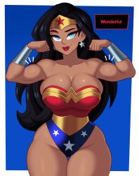 1girls american big_ass big_breasts blue_skin chemical_bro dark-skinned_female dc dc_comics diana_prince earrings female female_only flexing hairy_pussy heroine horny_female innocent lips lipstick milf muscles muscular muscular_female nude_female panties red_lipstick red_skin romantic sexy_pose slave_collar smile solo star_earrings vagina wonder_woman wonder_woman_(series)
