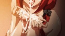 1girl 2022 20s animated animated_gif breasts bunnywalker cheating_(relationship) collarbone completely_nude hairtie half-closed_eyes long_hair looking_at_viewer mature_female medium_breasts mind_control navel netorare nude obata_natsumi open_mouth ponytail red_eyes red_hair saimin_seishidou shiny_skin sweat t-rex_(animation_studio) tagme cum_in_mouth cum_overflow cumdrip cum tongue_out tongue bare_shoulders cum_on_hands 1girls female