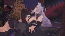 2girls 3d animated belle_(zenless_zone_zero) black_pantyhose blush blushing breasts clothes_lift clothing exposed_breasts exposed_pussy female_only femdom fingering hair_ornament hand_on_another's_shoulder holding holding_shoulder kissing koikatsu koikatsu_(medium) lesbian_kiss moaning nipples orgasm orgasm_squirm panties pantyhose partially_clothed rubbing_pussy shirt_lift sitting smile smiling sound spread_legs squirt squirting tagme torn_pantyhose video vivian_banshee voice_acted yuri yusupa zenless_zone_zero