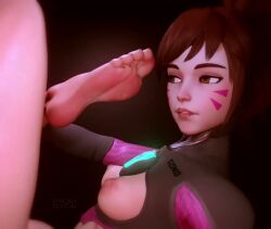 1girls 3d animated blizzard_entertainment bodysuit breasts breasts_out brown_hair cute_face d.va d.va_(overwatch_2_suit) feet female female_focus female_only fetish foot_fetish foot_focus licking_own_foot nipples overwatch overwatch_2 ponytail sexical shorter_than_30_seconds small_breasts soles solo solo_female solo_focus tagme teasing_viewer tied_hair toes tongue tongue_out video