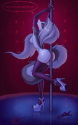 discarded_clothing high_heels loona_(helluva_boss) nipples stripper stripper_pole thigh_highs thighhighs vivienne_medrano vivziepop