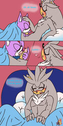 anthro bed blaze_the_cat blush cat chacumera closed_eyes duo english_text fangs feline fellatio female fur heart hedgehog inside licking male mammal open_mouth oral penis_lick pillow saliva sex silver_the_hedgehog simple_background sonic_(series) straight teeth text tongue tongue_out