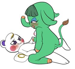 aku_no_novi animal_crossing anthro ass big_breasts blue_eyes blush breasts duo female green_hair hair male mammal marshal_(animal_crossing) nintendo nipples opal_(animal_crossing) open_mouth overweight penetration pussy rodent sex squirrel video_games