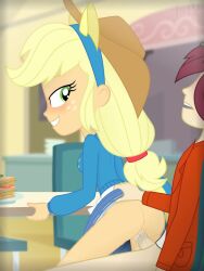 1boy 1girls accurate_art_style animated applejack_(eg) applejack_(mlp) ass bottomless_skirt clothed_female clothed_sex equestria_girls female femdom friendship_is_magic hasbro human_male male malesub my_little_pony no_panties no_sound normal_norman penetration penis public_sex randomtriples reverse_cowgirl_position school sex skirt_lift smooth_skin tagme video