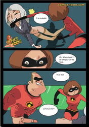 1boy 2girls comic disney elastigirl female helen_parr lowres male mirage_(the_incredibles) mr._incredible penis pixar robert_parr straight_hair superhero superheroine the_incredibles