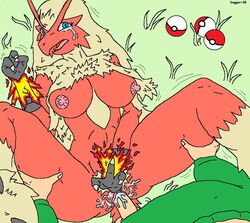 2008 artist_name big_breasts blaziken blue_eyes breasts color dagger_(artist) female fire game_freak hourglass_figure human insertion interspecies male male_pov nipples nude outdoors penis pokeball pokemon pokemon_(species) pokephilia pov questionable_consent sex tear thick_thighs vulva