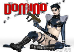 1girls 3d 3d_(artwork) domino_(marvel) female female_only homo_superior marvel marvel_comics mutant neena_thurman pinup solo straight_hair superheroine the_pitt x-force x-men