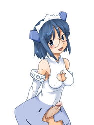 2chan 2k-tan apple_inc. blue_eyes blue_hair cleavage_cutout erection futanari glasses intersex maid os-tan penis precum windows_2000