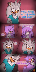 anthro areola blaze_the_cat blush breasts bulge cat chacumera chest_tuft clothing comic duo english_text erection fangs feline female fur half-closed_eyes hedgehog male mammal nipples nude open_mouth penis seductive silver_the_hedgehog smile sonic_(series) straight teeth text tongue tuft