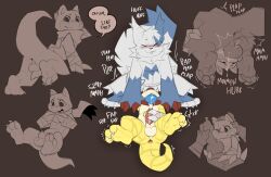 animal_genitalia anthro anus balls blue_body blue_fur blush bodily_fluids chester_(decodecker) curling_toes decodecker duo duster_(decodecker) face_fucking feet fur generation_1_pokemon generation_3_pokemon genital_fluids genitals hi_res irrumatio male male/male masturbation nintendo open_mouth oral paws penile penis penis_in_mouth plap pokemon pokemon_(species) precum sandshrew scarf sex sheath text white_body white_fur yellow_body zangoose