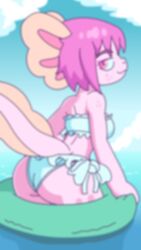 1girls :3 animated anthro ass ass_focus axolotl blurry pink_body pink_eyes pink_hair solo suggestive suggestive_look swimsuit vitzy_(vitzypie) vitzypie