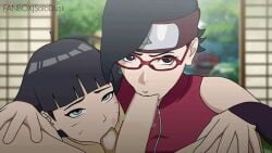 1boy 2girls animated artist_name balls balls_sucking bare_shoulders black_eyes black_hair blue_eyes blunt_bangs boruto:_naruto_next_generations clothed clothed_female clothing collaborative_fellatio facial_mark fellatio female glasses headband looking_at_viewer loop male multiple_females multiple_girls naruto naruto_(series) naruto_shippuden oral penis pov pov_crotch princess purple_hair royalty sarada_uchiha short_hair shorter_than_10_seconds shorter_than_30_seconds sleeveless solodusk57 straight sucking_balls testicles uncensored unseen_male_face uzumaki_himawari whisker_markings